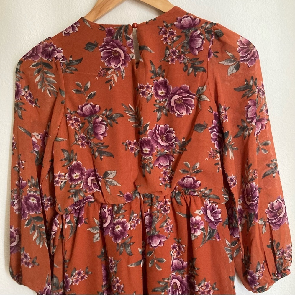 Speechless Floral Chiffon Dress Girls 12 Rust Orange Long Sleeve Lined - Picture 10 of 15